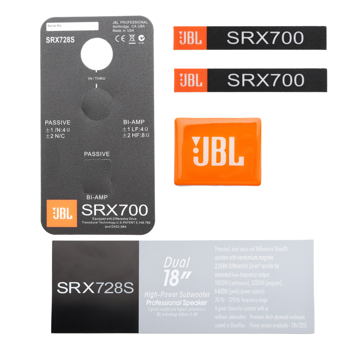 A Set New JBL SRX728S SRX700 pvc Sticker Logo Badge Replacement
