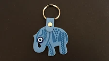 Leather Key Ring Elephant Evil Eye Greek Mati Turkish Nazar Protection Blue