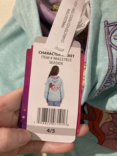 NWT Disney Princess Teal Zip-Up Character Jacket Hoodie Girls 4/5 XS - Picture 6 of 6