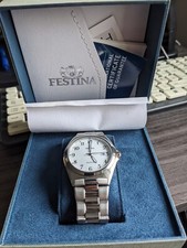 Image of FESTINA MEN'S WRIST WATCH F16374 STAINLESS STEEL WHITE FACE WHITE DIAL FREE POST