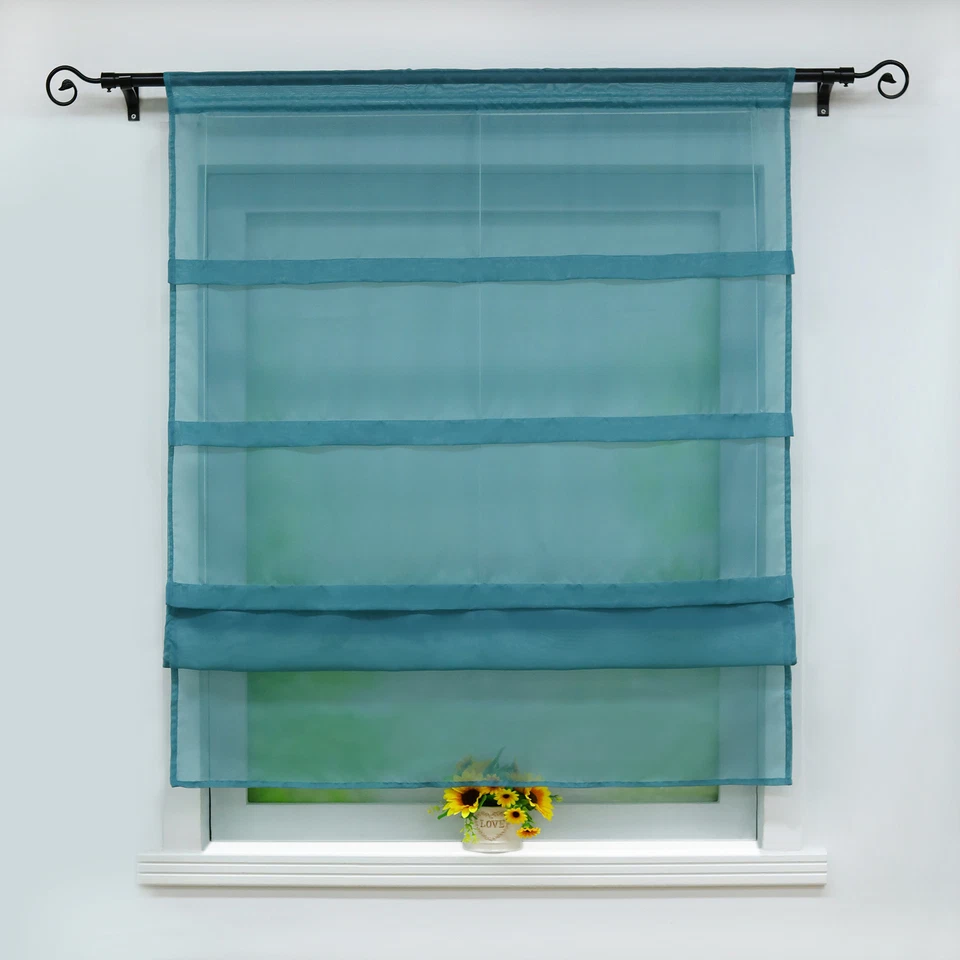 Raffrollos Voile Raffgardinen Modern Bändchenrollo Stangendurchzug Küche Vorhang - Bild 3 von 4