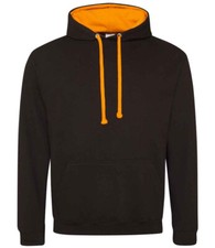 AWDis Varsity Hoodie. Black / Orange Unisex Hooded Sweatshirt. Size: Medium