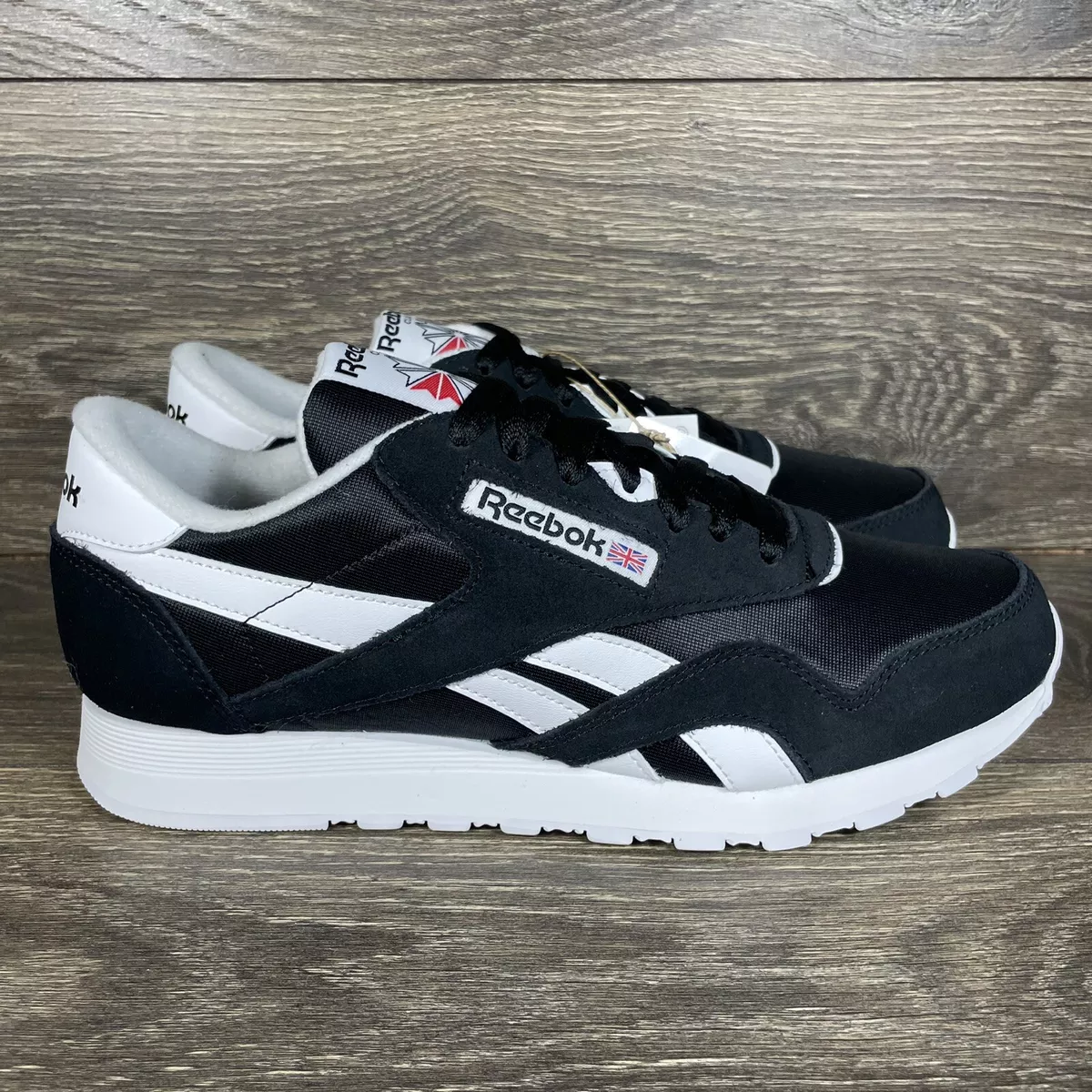 Reebok Mens Classic Nylon Suede Black White Athletic Shoes Sneakers Trainers New