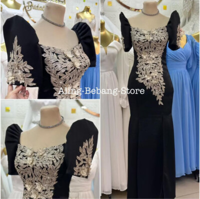 Black Moderern Filipiniana Long Dress Mestisa Sleeve | eBay Black Moderern Filipiniana Long Dress Mestisa Sleeve | eBay