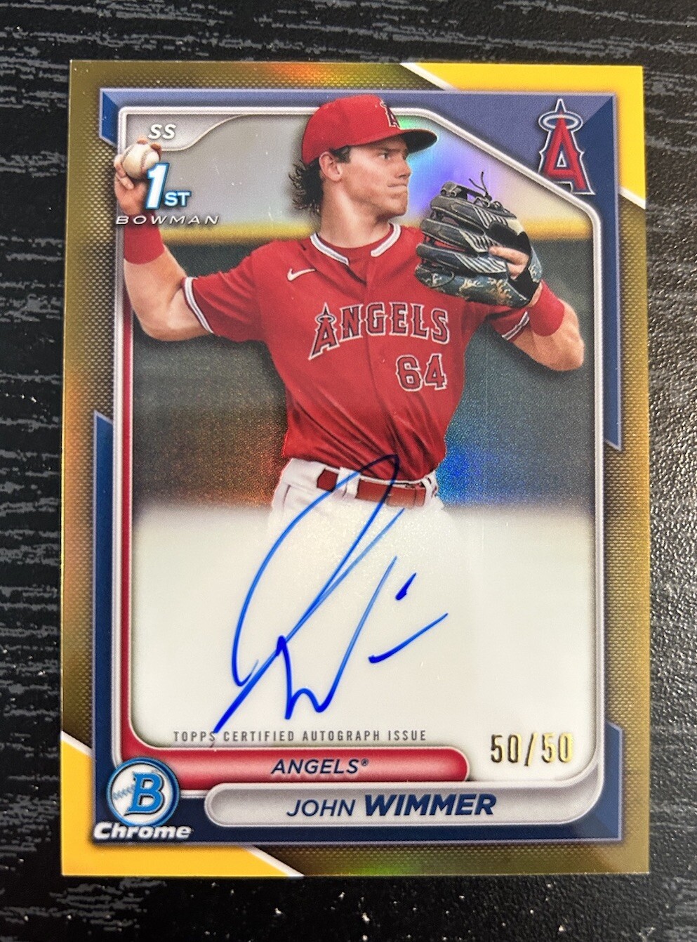 2024 Bowman Chrome John Wimmer 1st Bowman Gold Refractor Auto /50 Angels