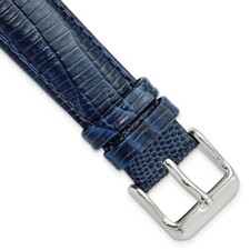 18mm 7.5" Navy Teju Lizard-Style Grain Leather Silver-tone Buckle Watch Band