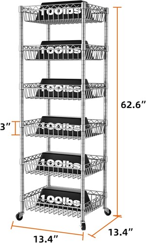 Shelving Corner Wire Storage Rack Tier with Adjus SINGAYE Baskets 6 Unit Shelves - Picture 3 of 12