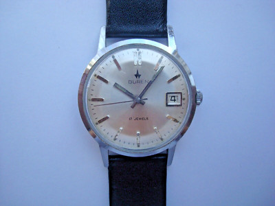 Buren Mens Watch 17j. Manual Wind up Standard Time 7423-21600 Date New Band Runs