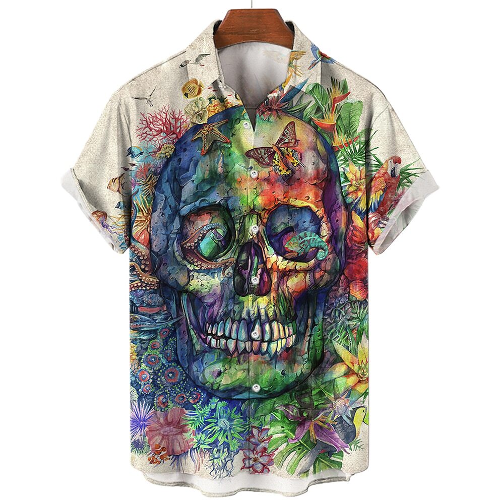 Skull Shirt For Men Streetwear Men's Clothes Tops Gothic Short Sleeve T-shirt
