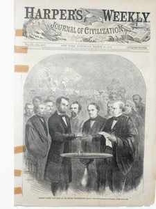 Harper's Weekly Cover  Civil War Engraving Abe Lincoln Inauguration Oath 1865