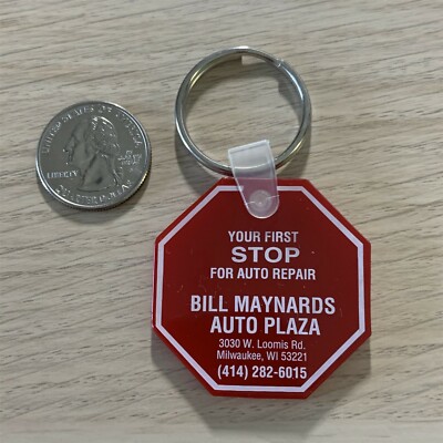 Bill Maynards Auto Plaza Milwaukee Wisconsin Red Stop Keychain Key Ring #37822