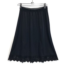 Vintage Olga Secret Hug Black Nylon Slip Womans XS Wide Stretch Lace Satin Bow