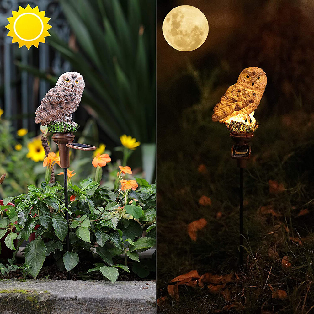 LED Solar Light Simulation Owl Lawn Stakes Lamp Yard Art Home Garden