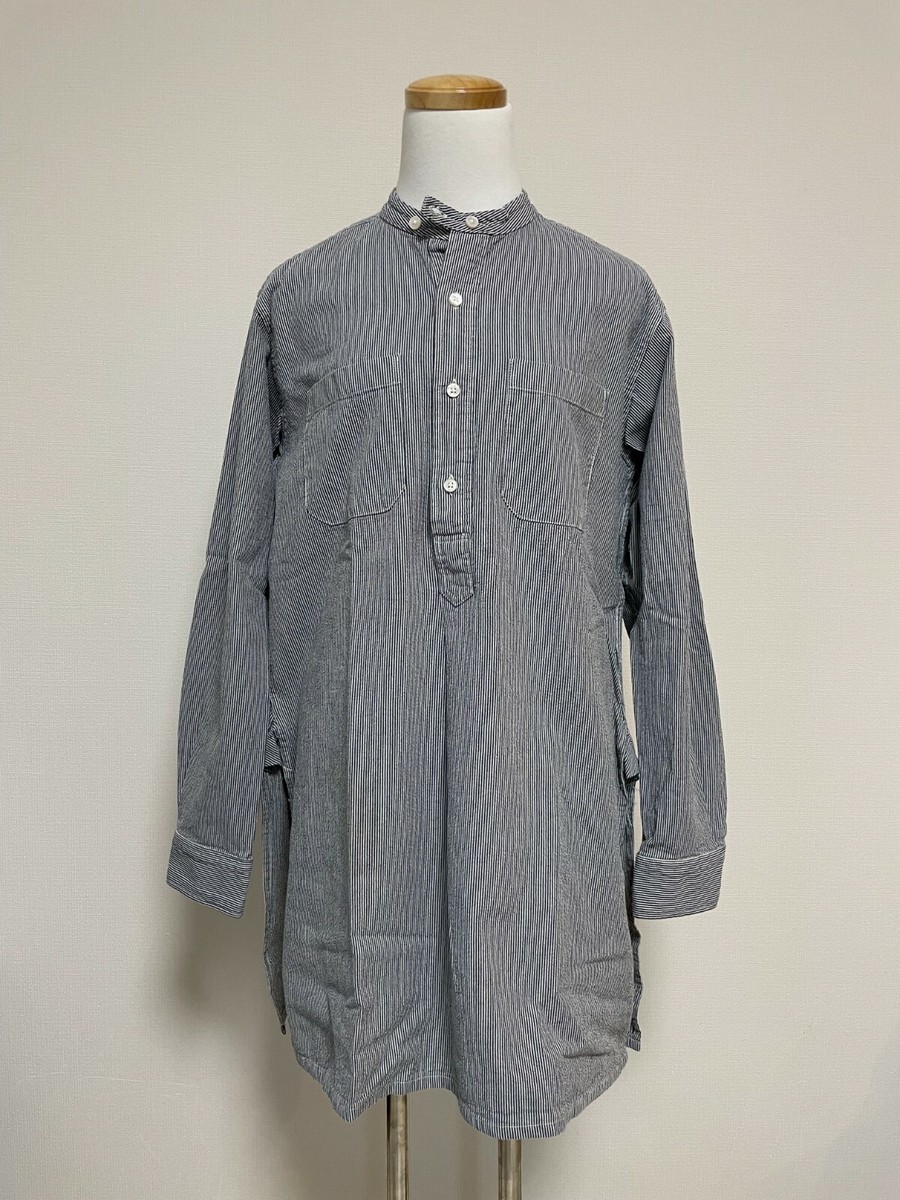 ENGINEERED GARMENTS Banded Collar Long Shirt Natural Blue ENGINEERED GARMENTS Banded Collar Long Shirt Natural Blue