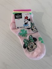 NWT Disney 2 Pair Girls St. Patrick's Day Socks Sz 7.5- 3.5 Mini Mouse Pink Sham