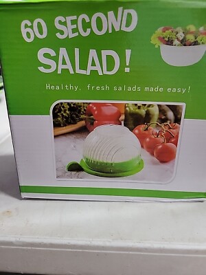 60 Second Salad Cutter Bowl Made Easy Rinse Serve Slice Strain Chop Green White.