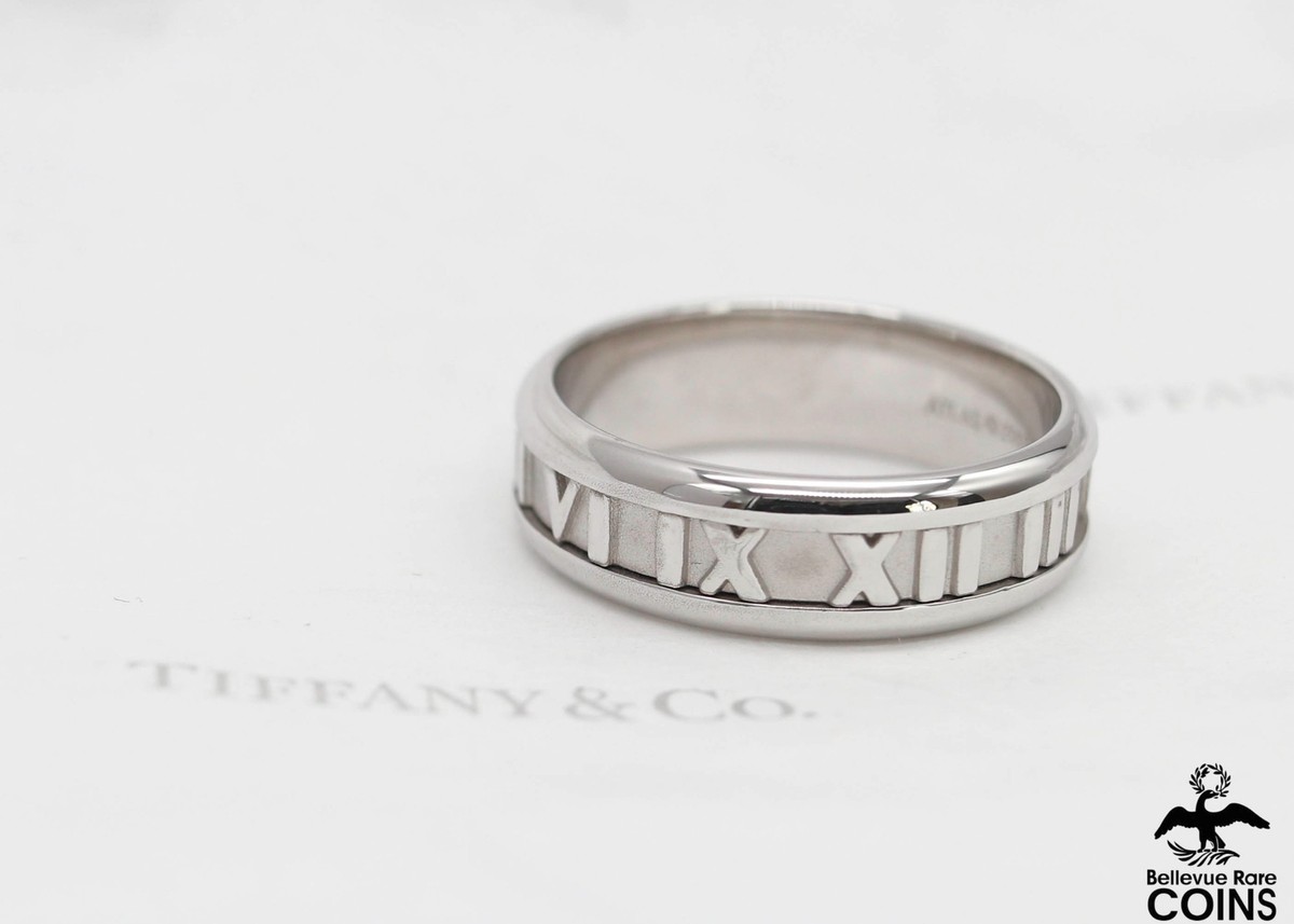 Tiffany & Co. 18k White Gold Atlas Ring size 10.5 w/ Pouch