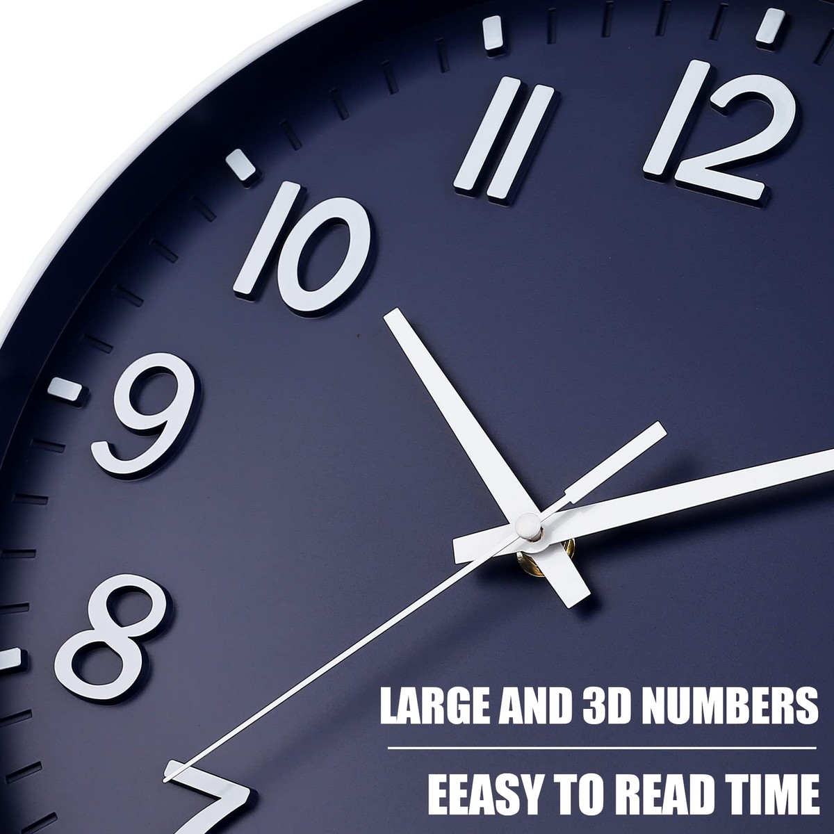 Navy Blue Wall Clocks Battery Operated12 inch Silent Non Ticking