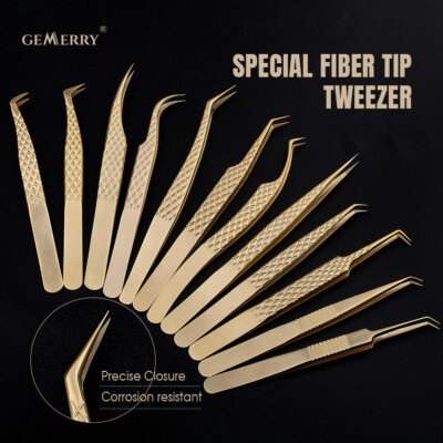 1Pcs Eyelash Extension Tweezers Fiber Tips Golden Stainless Steel Precision USA