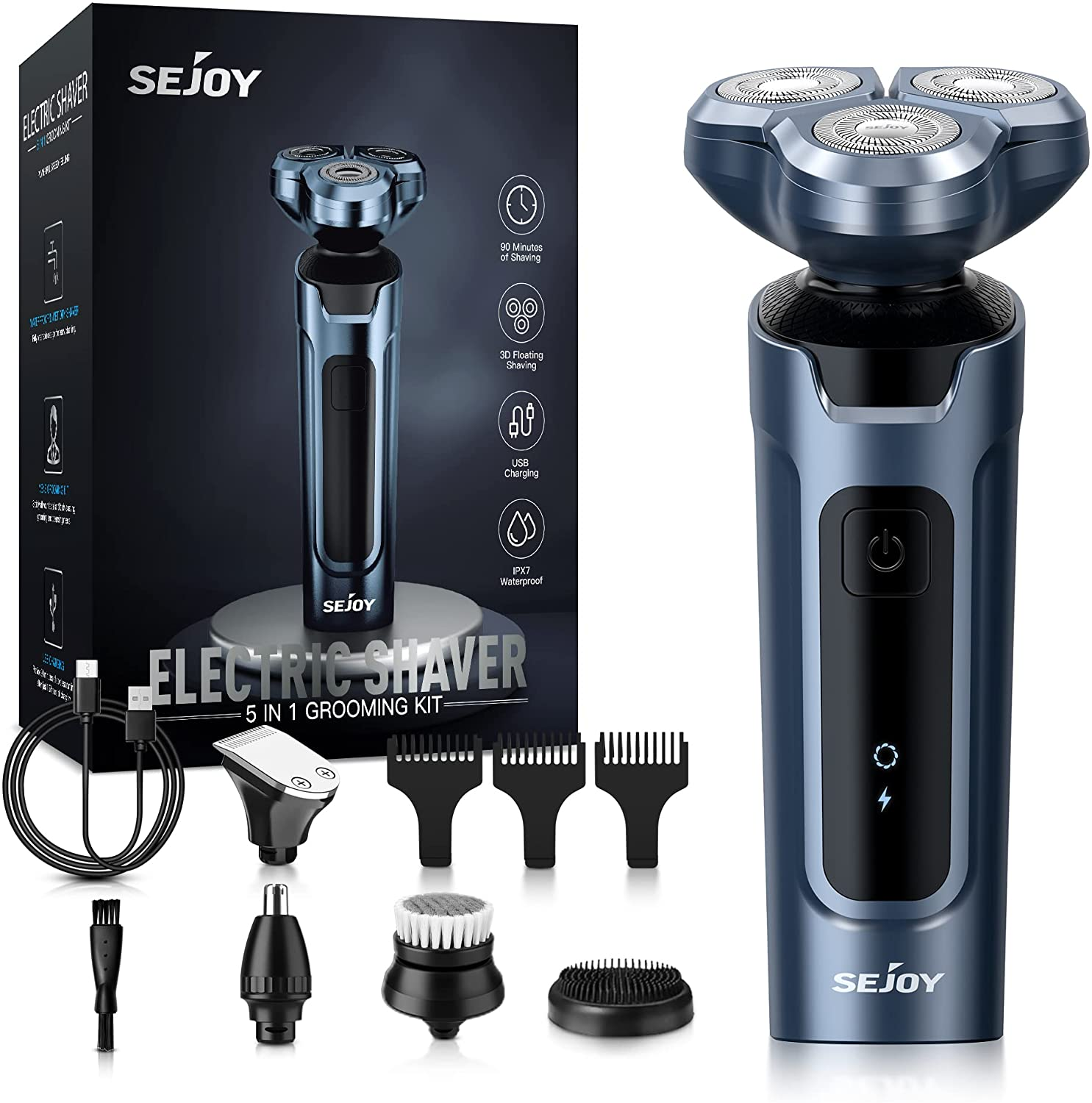 SEJOY 5In1 Electric Razor 3D Electric Shavers for Men IPX7 Rotary