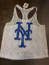 VICTORIAS SECRET PINK RARE FIND NEW YORK METS MLB LACE CURVED HEM TANK M