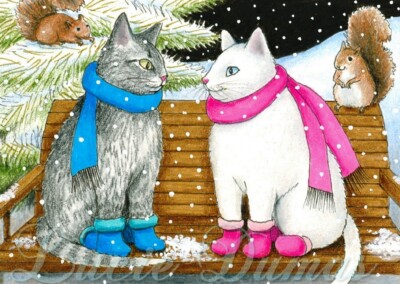 Dollhouse print Mini 1:12 scale 1.5x2 in Cat 443 squirrel winter art L.Dumas