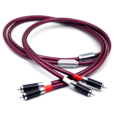 Pair High End 6N Pure Silver Conductor RCA HiFi Audio Cable & Carbon Fiber Plug