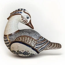 Tonala Mexico Pottery Duck Bird Mallard Large 10”Signed Hand Painted Colorful