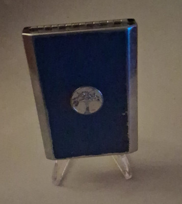 Blue Enamel Rectangular Cosmetic Powder Compact Mirror, Powder Compartment
