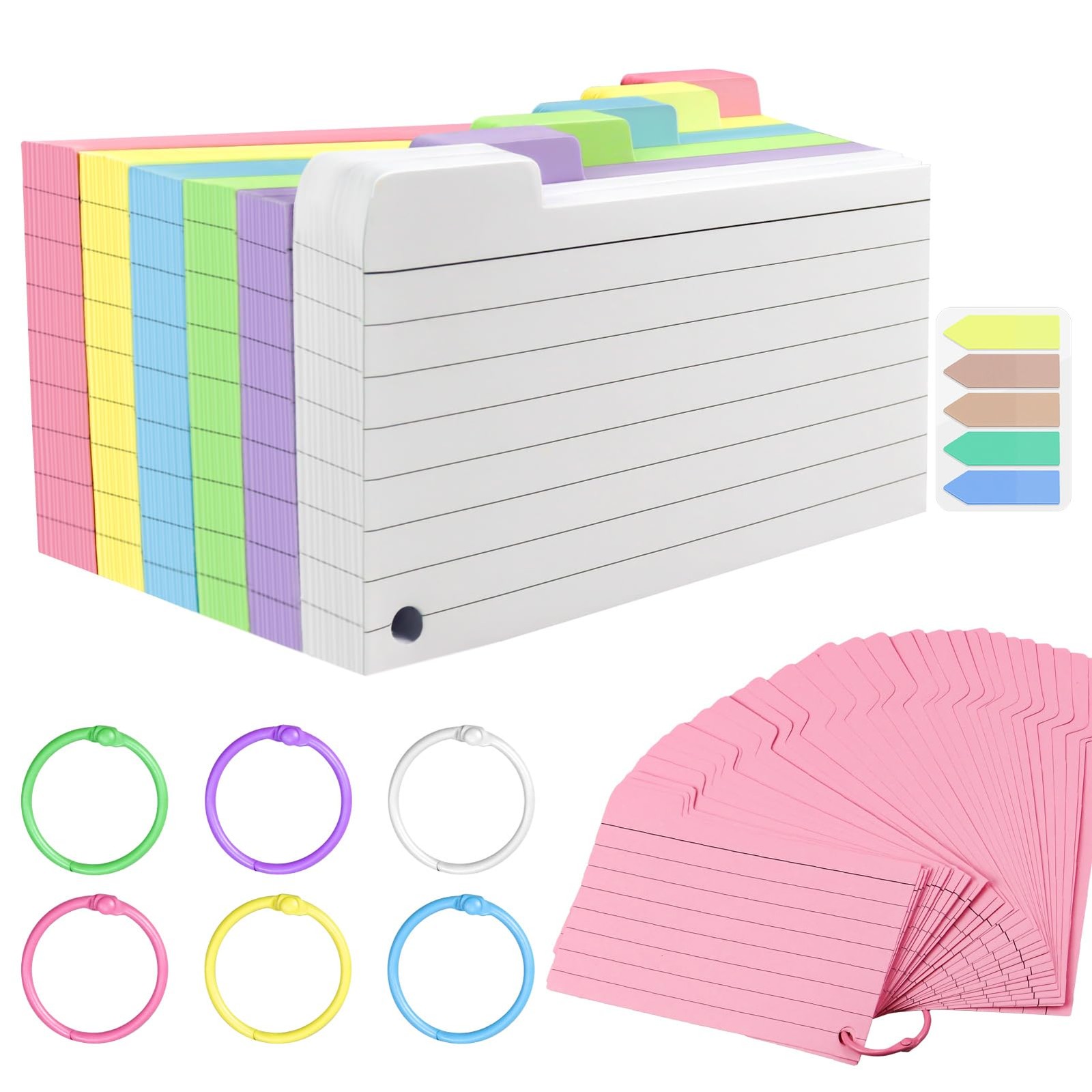300 Pack Index Cards, 3" x 5" Ruled Cards with 3x5 ruled, Colorful