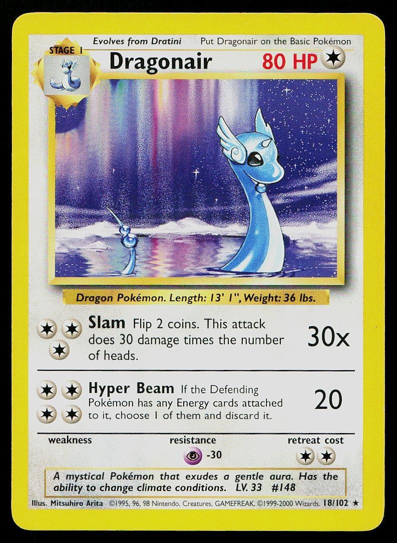 Pokemon Card Base Set Dragonair 18/102 Rare 1999-2000 4th Print UK Exclusive