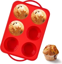 Jumbo Muffin Pan with Metal Frame, 6 Cup Large Cupcake Mold with Handles, Silico