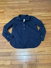 Talbots Womens Blouse Size Medium Navy Blue 1/2 Button Cotton Top Shirt NWT