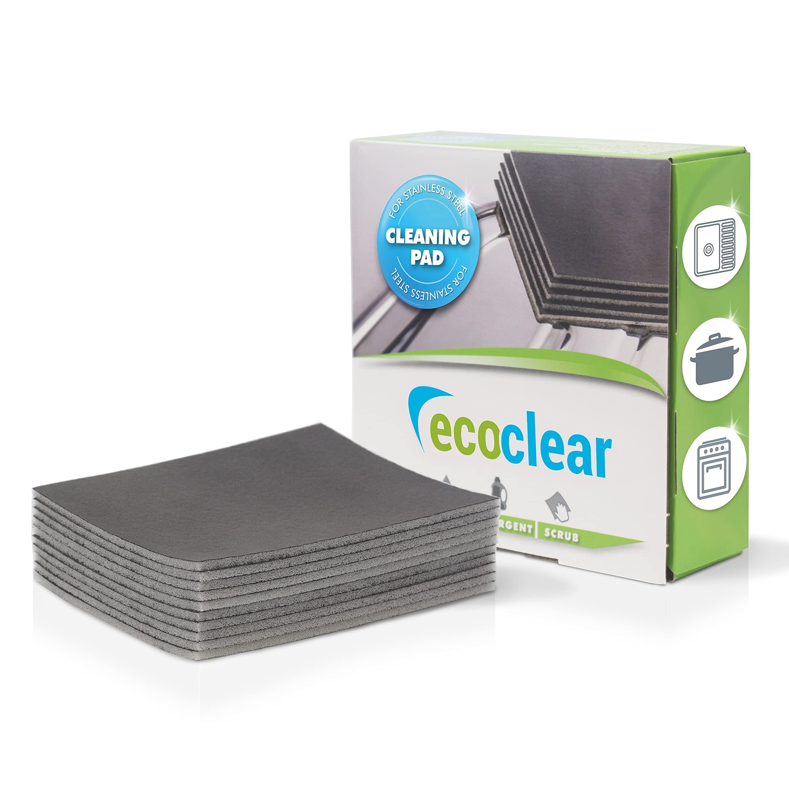 EcoClear Spugna di pulizia per superfici in acciaio inox lucido, 10 pezzi, KsuU