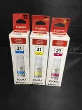 Genuine Canon GI-21 Cyan/Yellow/Magenta INK Bottles Brand New 3 PACK 