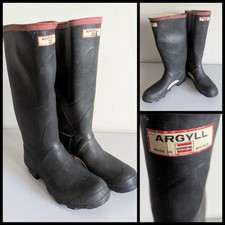 Argyll Men's Black Rubber Wellington Boots Scottish Wellies Size 7 - See Pics