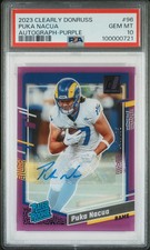 2023 Panini Clearly Donruss Puka Nacua #96 Autograph Purple /175 Rookie PSA 10