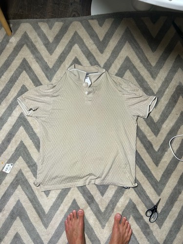 Ted Baker Men's Short Sleeve Jacquard Textured Knit Polo Shirt Cream Size Large