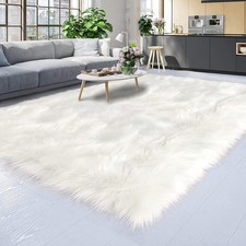 Latepis White Faux Fur Sheepskin Rug 4x6 for Living Room, Fuzzy Rugs Fluffy Wash