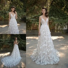 Spaghetti Straps Wedding Dresses Backless Lace Applique Sleeveless Bridal Gowns
