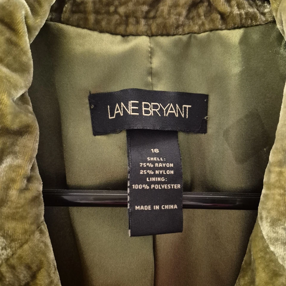 Blazer Lane Bryant Para Mujer 16 Verde Oliva Terciopelo Abotonado Y2K Glam De Colección Foto 2 de 4