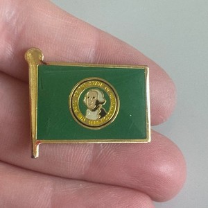 Vintage Washington State Flag Lapel Pin – Green Enamel George Washington Seal