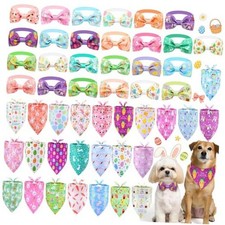50 Pcs Easter Dog Bandanas and Collar Bow Ties Set 25 Bandanas Bulk 25 Charm