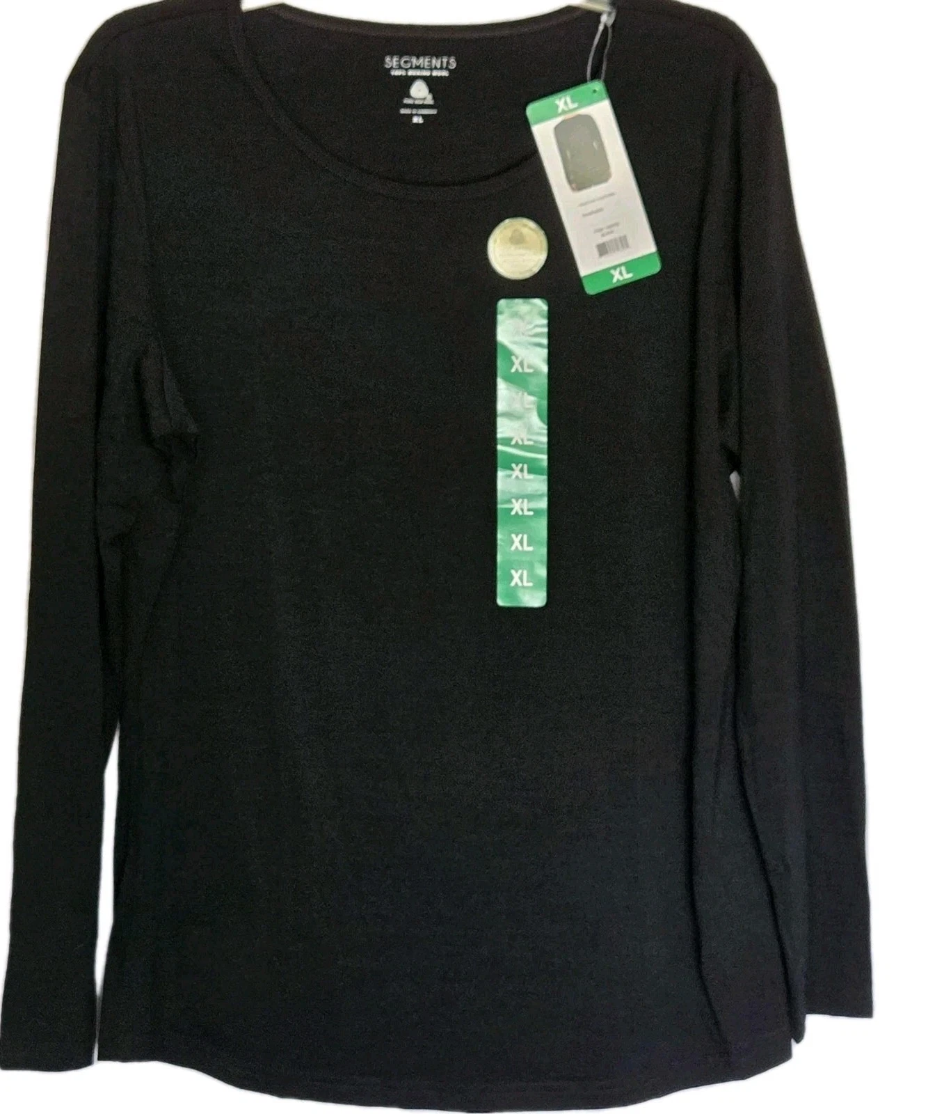 SEGMENTS Womens Baselayer Top Size XL 100% Merino Wool Long Sleeve Shirt Black