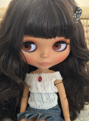NEO Blythe Doll Custom Black Hair OOAK Matte Face Tan Skin BJD 12'' Jointed Body