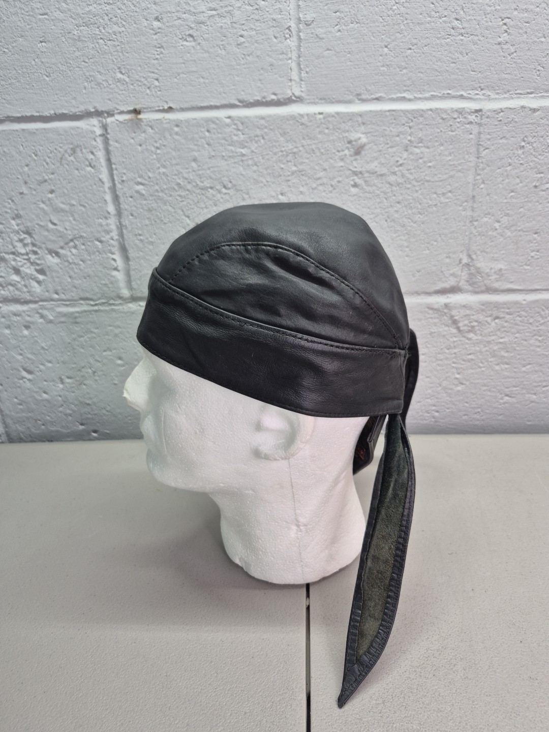 Vintage Leather Harley Davidson Skull Cap/DuRag, Biker Bandana Made In USA