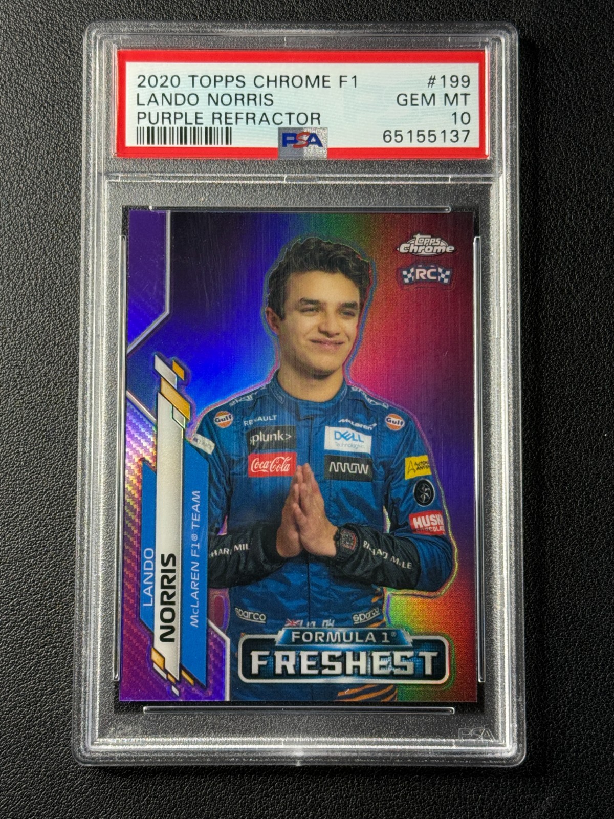 LANDO NORRIS PSA 10 2020 TOPPS CHROME F1 #199 PURPLE REFRACTOR FRESHEST RC /399