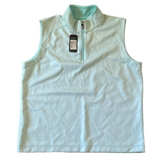 FAIRWAY GREENE Womens Top M 1/4 ZIP Sleeveless Golf Mint White micro print NWT
