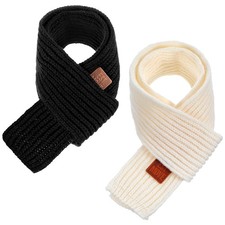 2Pcs Warm Kids Winter Knit Scarves, Soft Knitted Neck Warmer Black, Beige