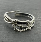 Vintage Sterling Silver 925 Wrap Dangle Chain Charm Onyx Band Ring US Size 9 3/4